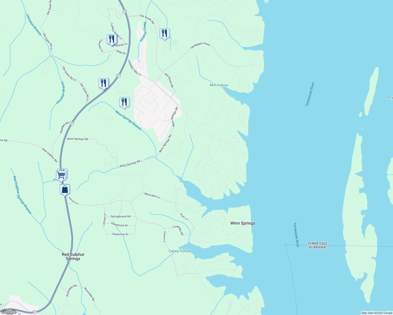 map of restaurants, bars, coffee shops, grocery stores, and more near 150 Windy Pines Lane in Counce
