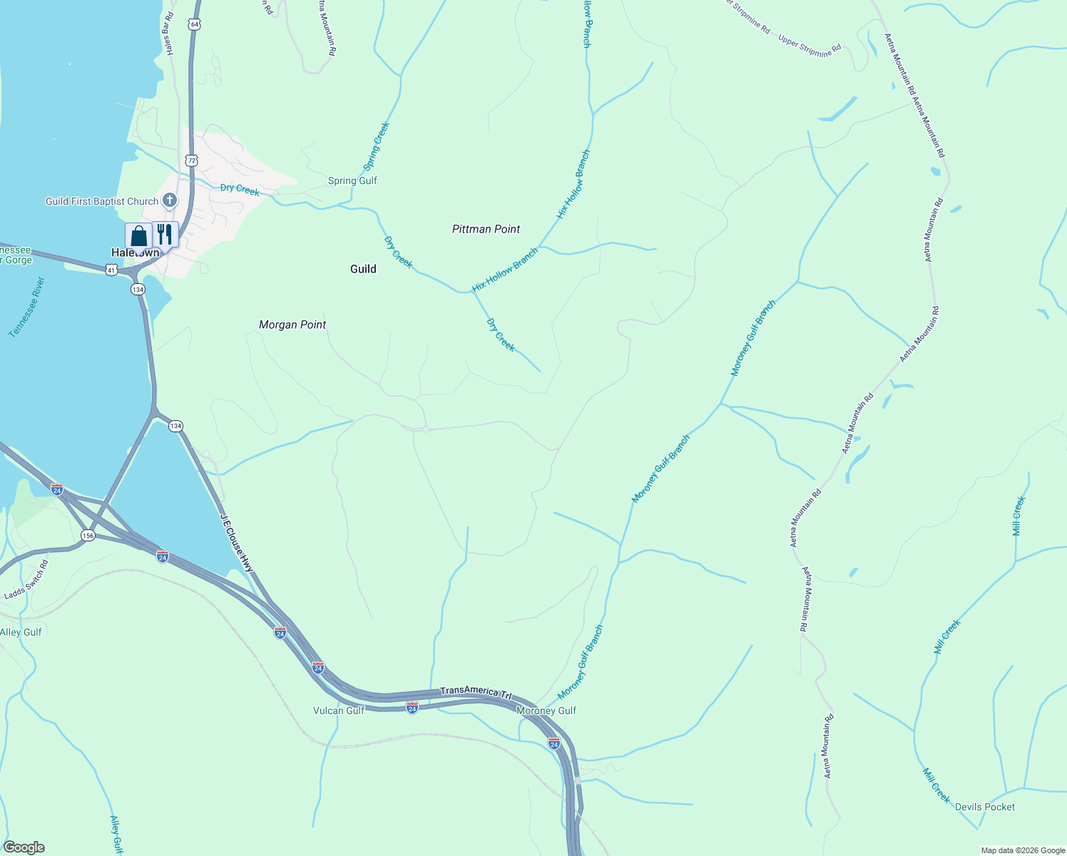 map of restaurants, bars, coffee shops, grocery stores, and more near in Guild