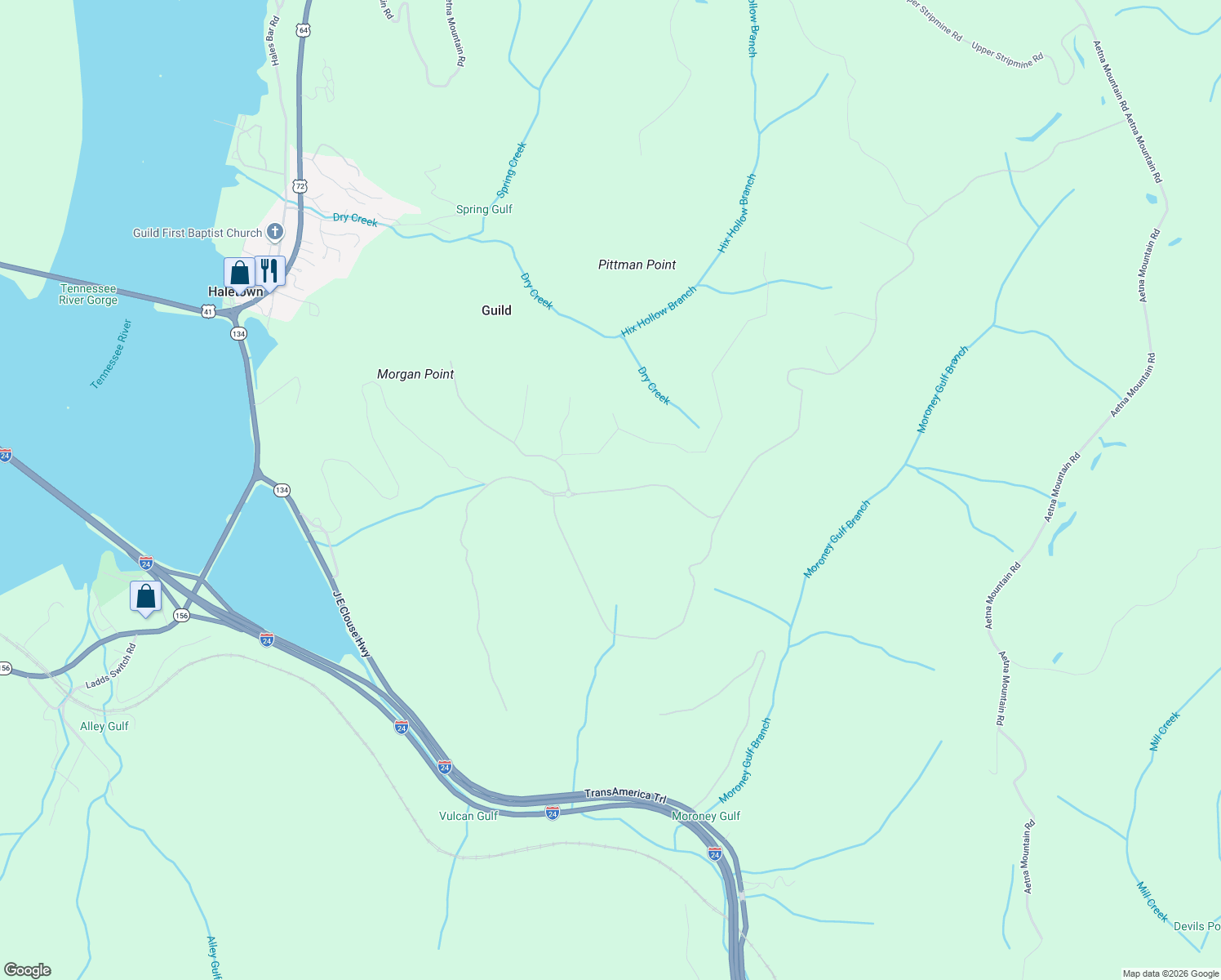 map of restaurants, bars, coffee shops, grocery stores, and more near in Guild