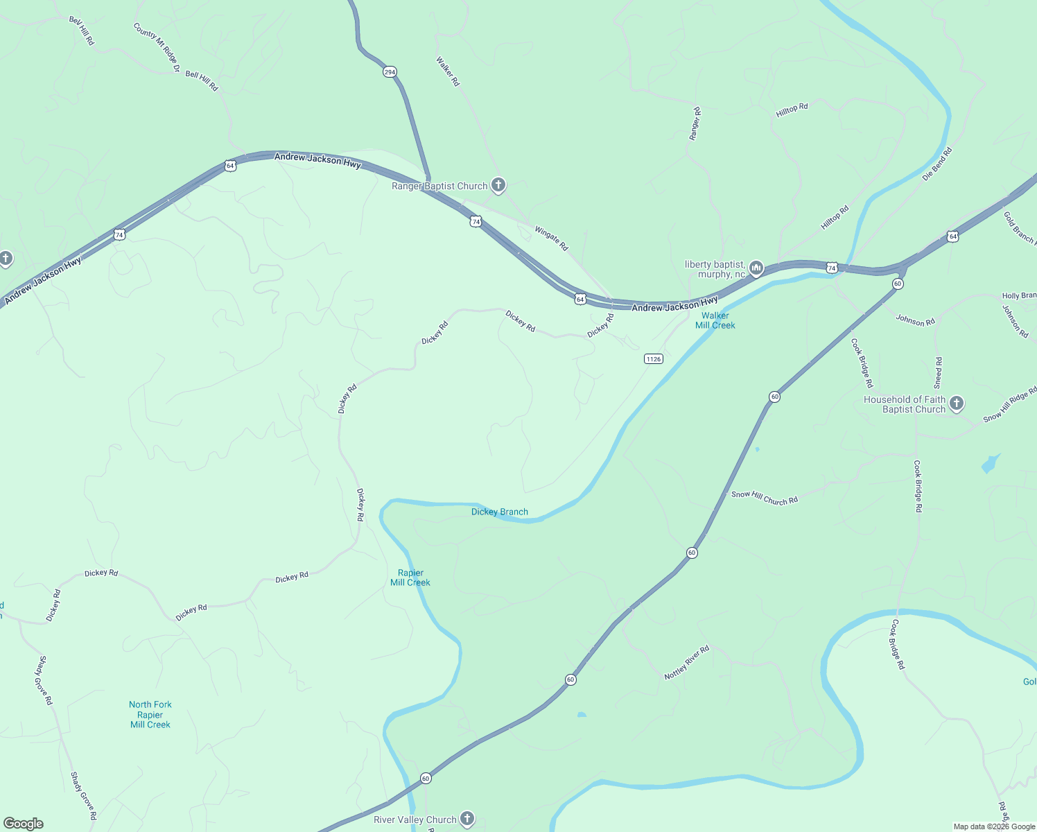 map of restaurants, bars, coffee shops, grocery stores, and more near 382 Old Johnson Road in Murphy