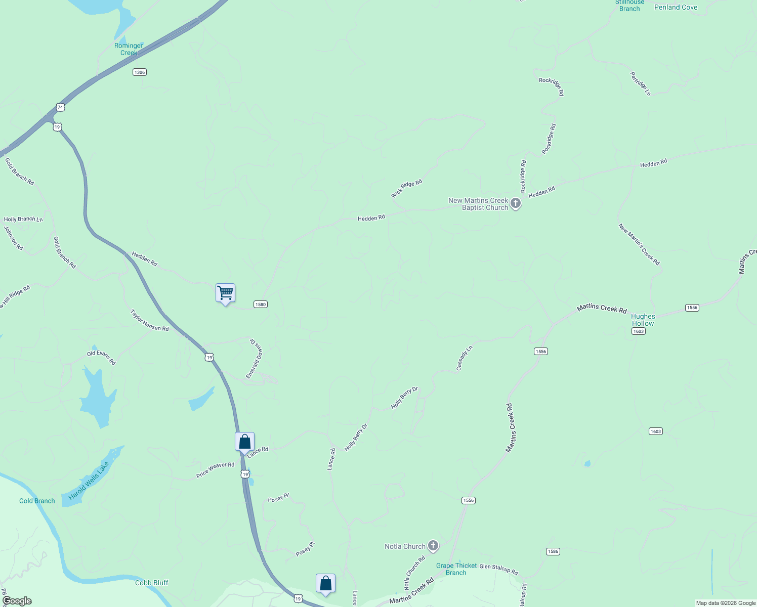 map of restaurants, bars, coffee shops, grocery stores, and more near 581 Country Springs Lane in Murphy