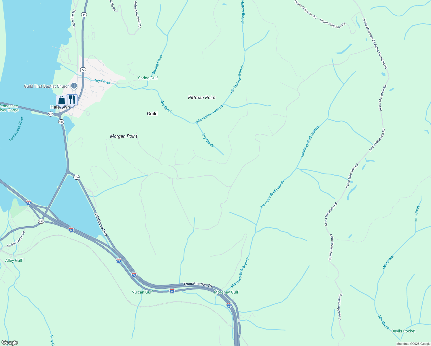 map of restaurants, bars, coffee shops, grocery stores, and more near in Guild