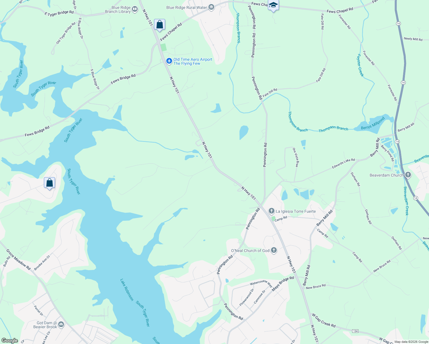 map of restaurants, bars, coffee shops, grocery stores, and more near 3853 North Highway 101 in Greer