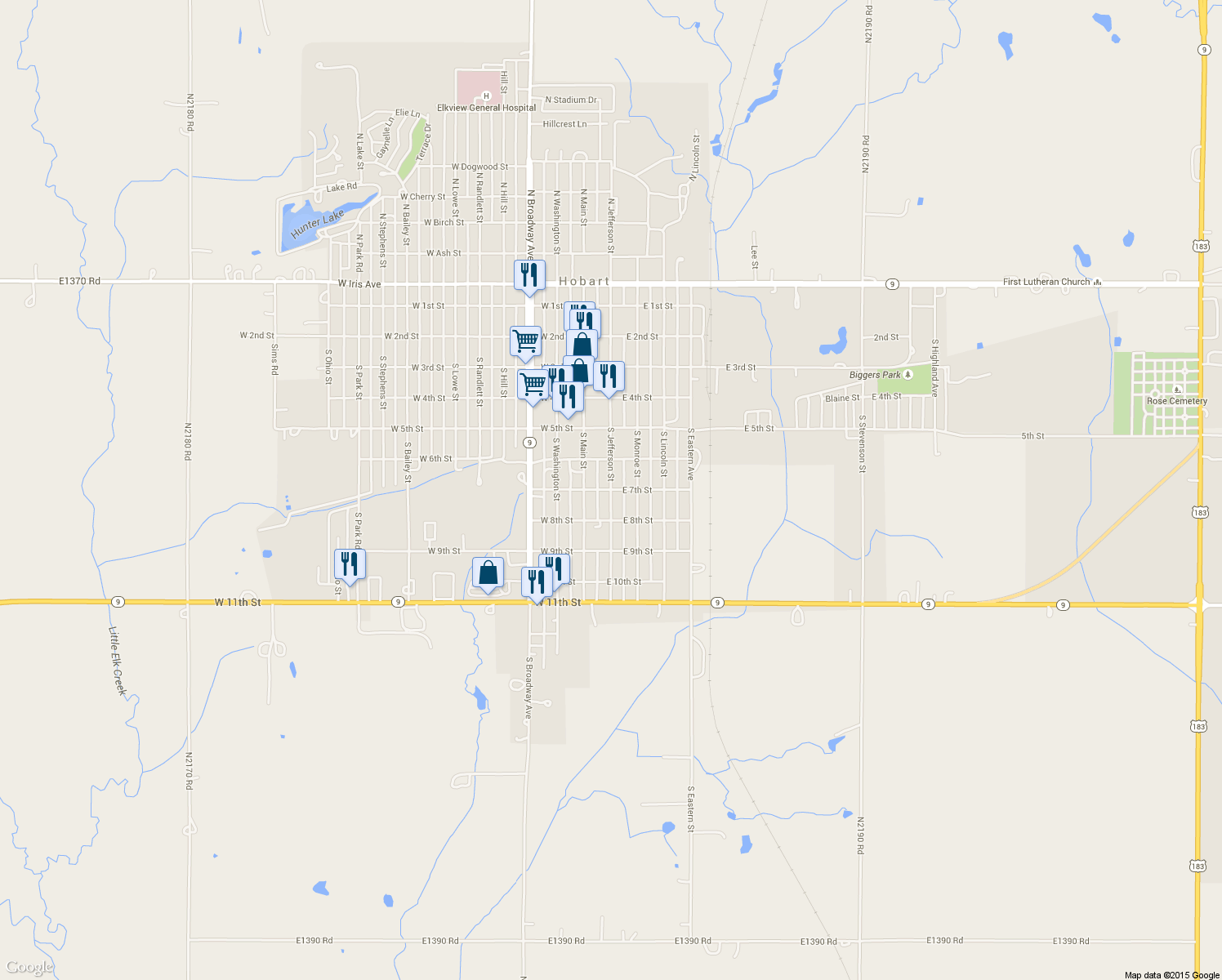 map of restaurants, bars, coffee shops, grocery stores, and more near 700 South Jefferson Street in Hobart