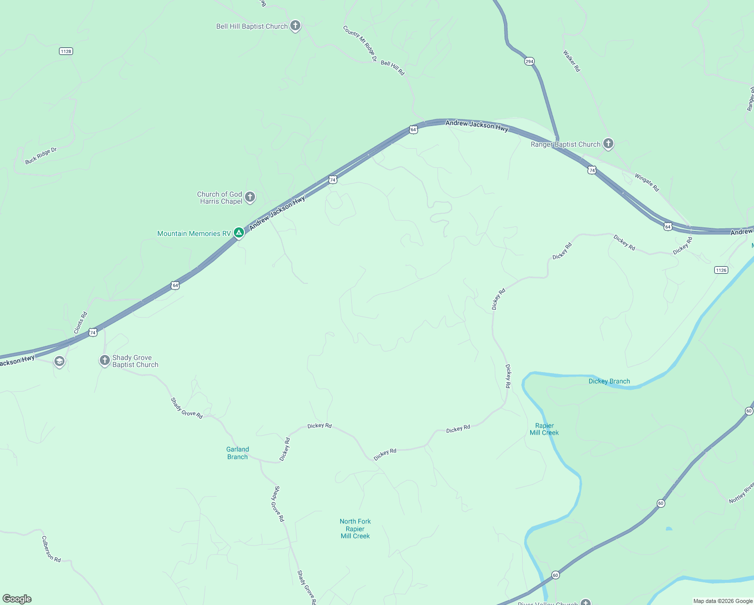 map of restaurants, bars, coffee shops, grocery stores, and more near 883 Mountain Top Drive in Murphy