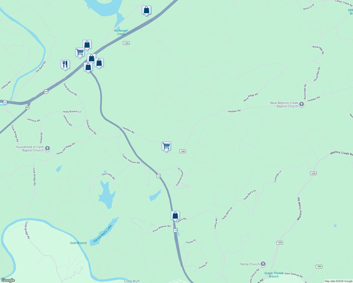 map of restaurants, bars, coffee shops, grocery stores, and more near 7 Garland Cove Road in Murphy