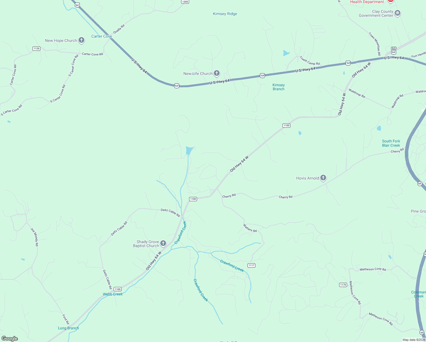 map of restaurants, bars, coffee shops, grocery stores, and more near 151 Hickory Ridge Circle in Hayesville