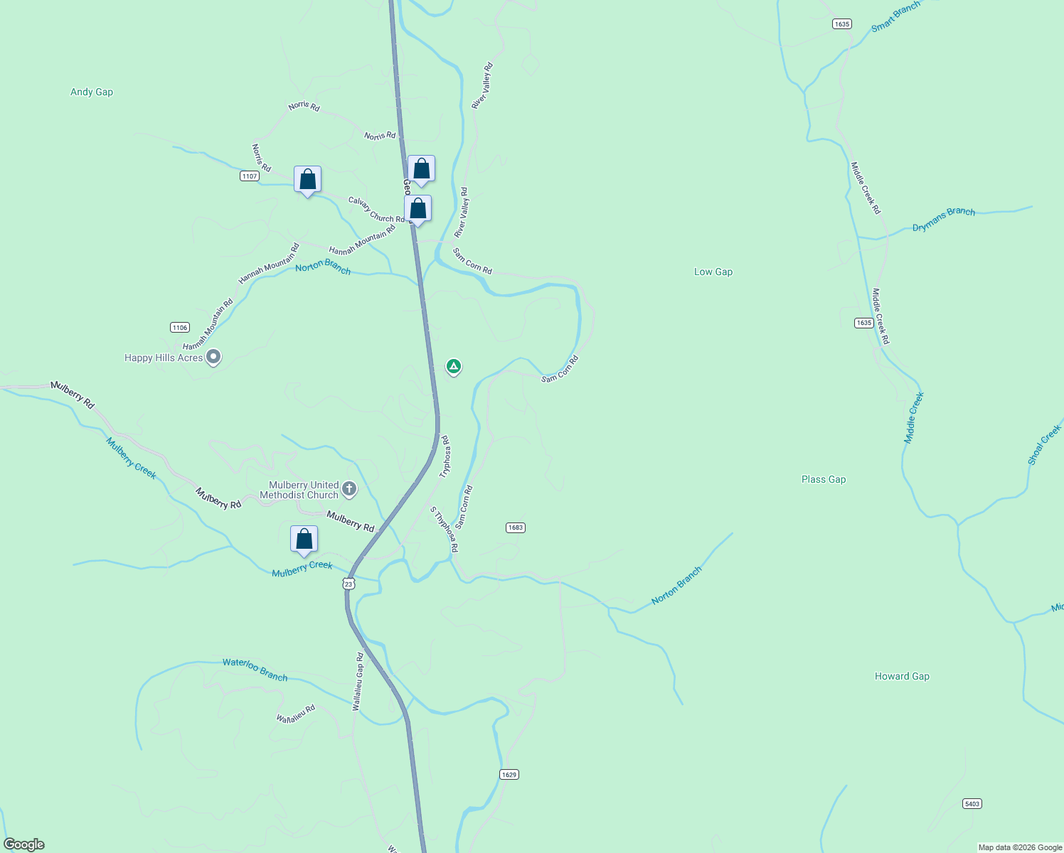 map of restaurants, bars, coffee shops, grocery stores, and more near 205 Hidden Hollow Lane in Otto