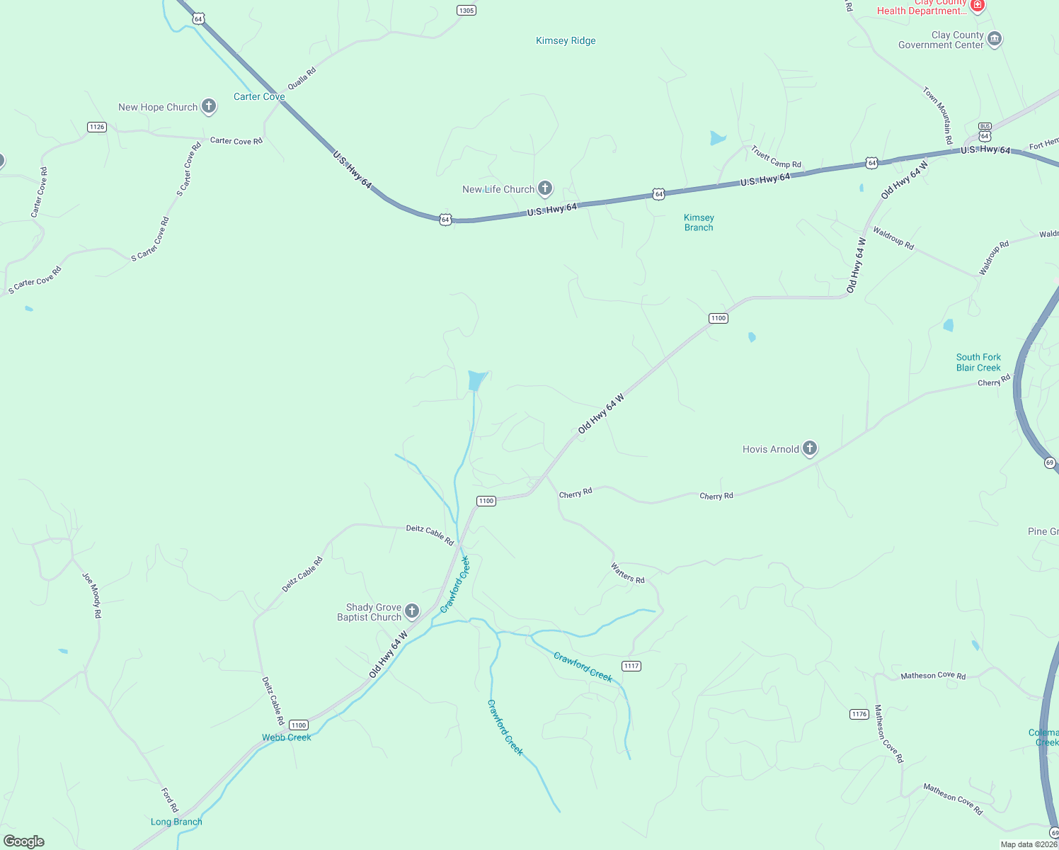 map of restaurants, bars, coffee shops, grocery stores, and more near 151 Hickory Ridge Circle in Hayesville