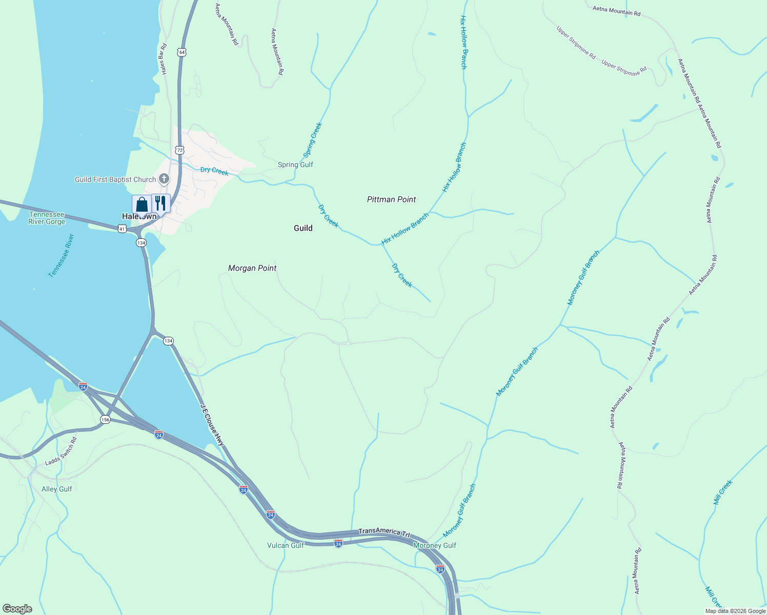 map of restaurants, bars, coffee shops, grocery stores, and more near in Guild