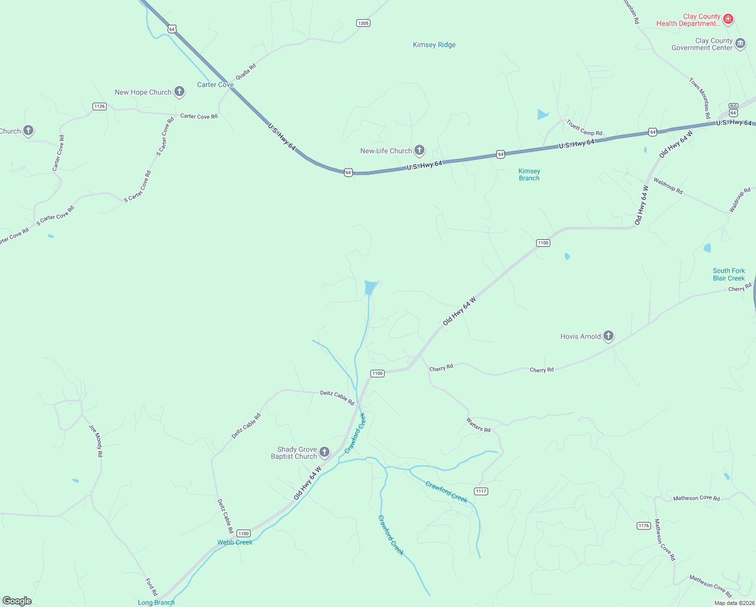 map of restaurants, bars, coffee shops, grocery stores, and more near 530 West Cherry Road in Hayesville