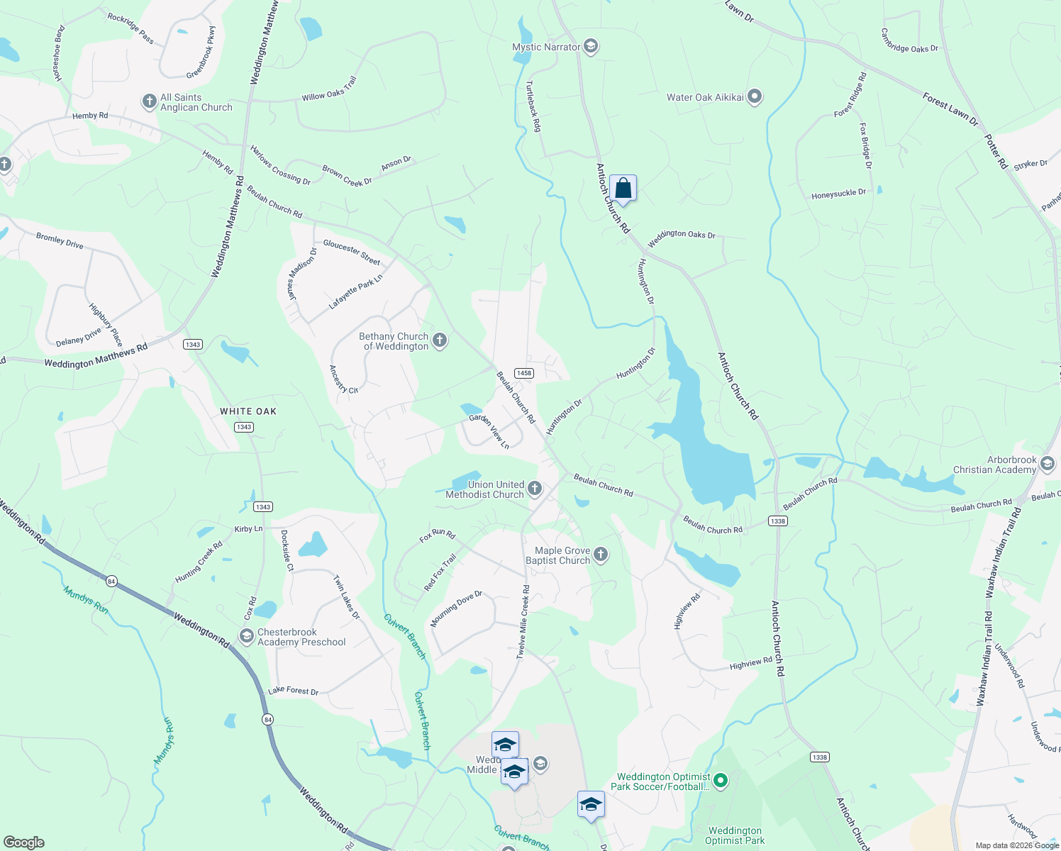 map of restaurants, bars, coffee shops, grocery stores, and more near 1221 Hadley Park Ln in Weddington