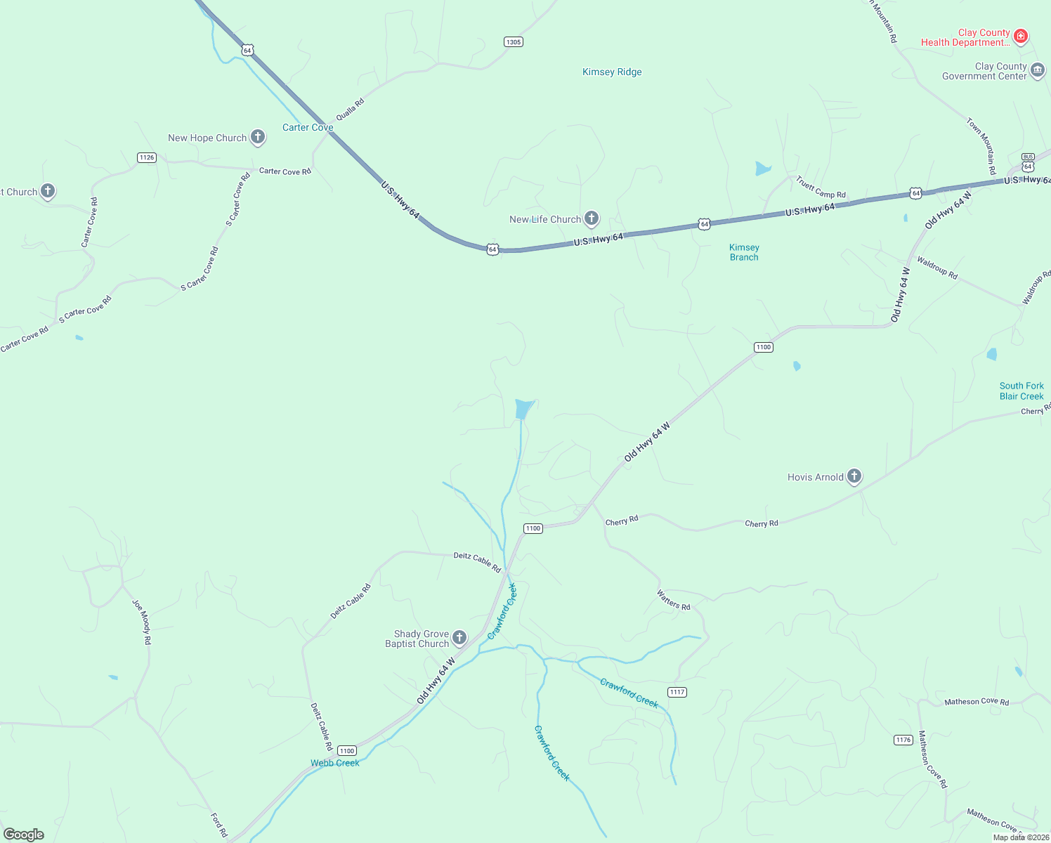 map of restaurants, bars, coffee shops, grocery stores, and more near 530 West Cherry Road in Hayesville