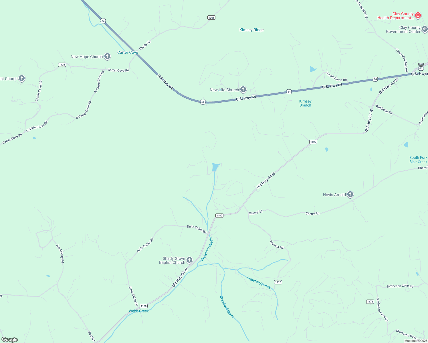 map of restaurants, bars, coffee shops, grocery stores, and more near 530 West Cherry Road in Hayesville