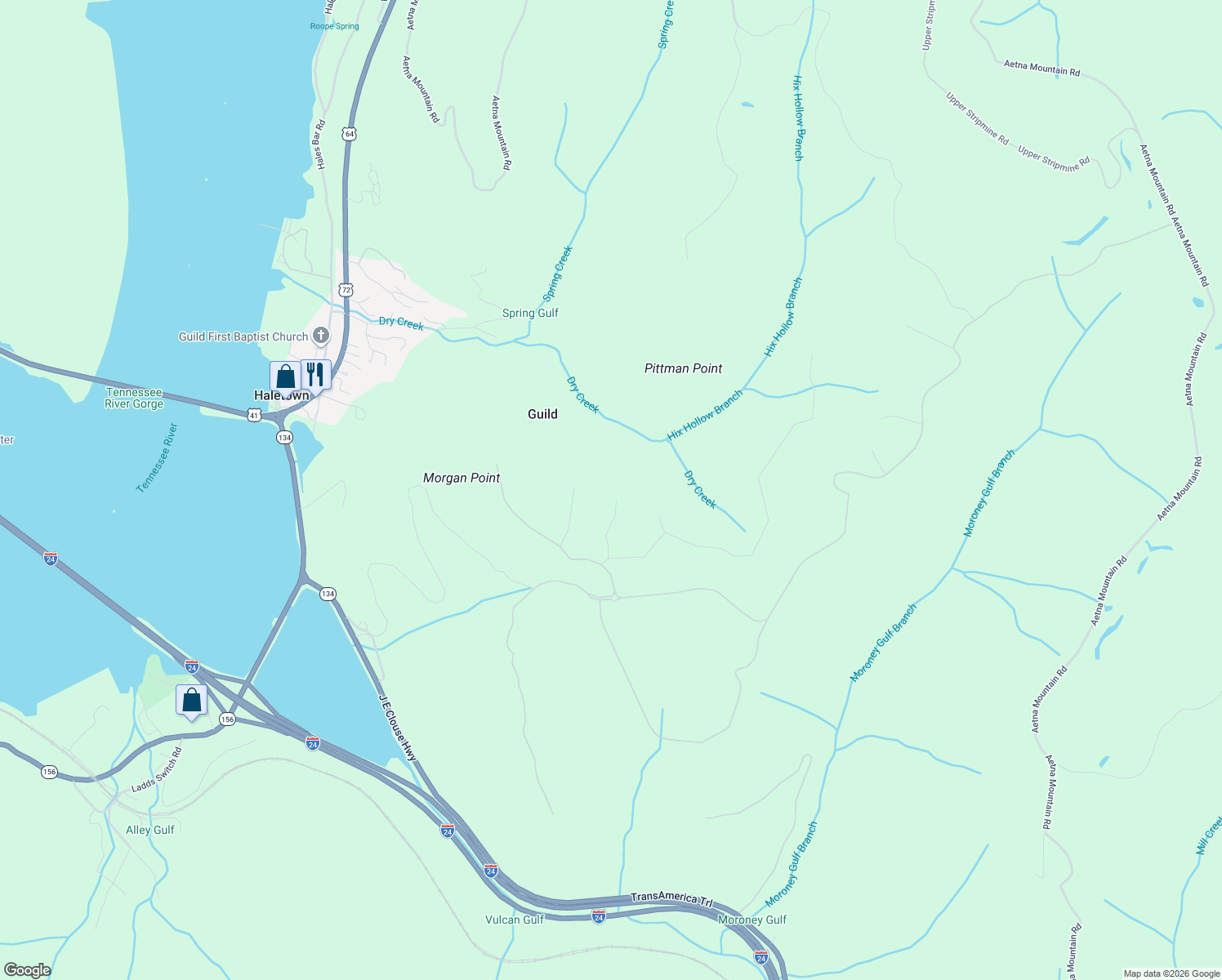 map of restaurants, bars, coffee shops, grocery stores, and more near in Guild