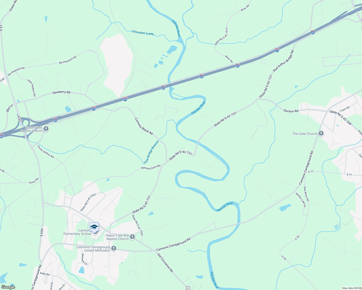 map of restaurants, bars, coffee shops, grocery stores, and more near 1548 Bud Arthur Bridge Road in Spartanburg