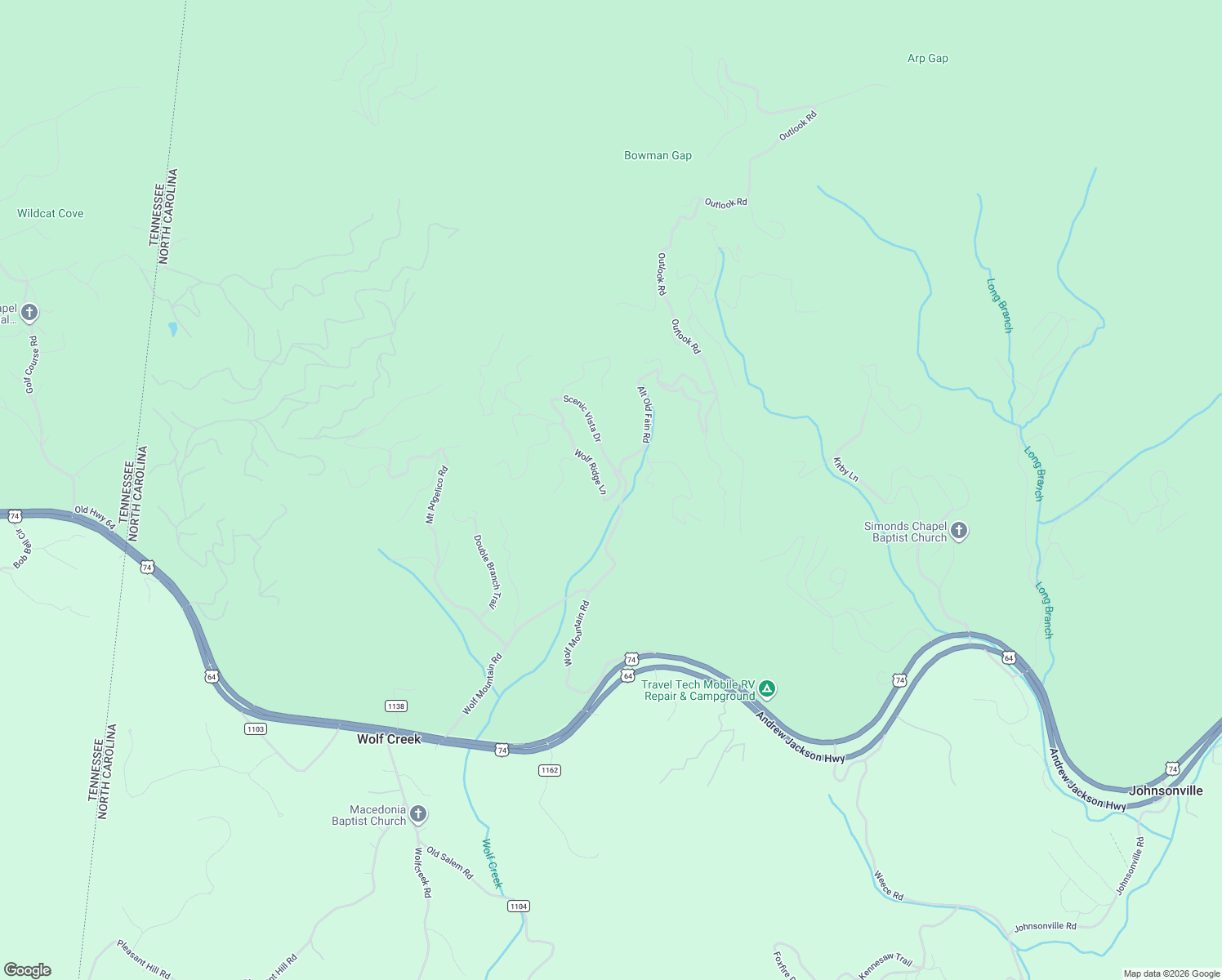 map of restaurants, bars, coffee shops, grocery stores, and more near 144 Wolf Ridge Lane in Murphy