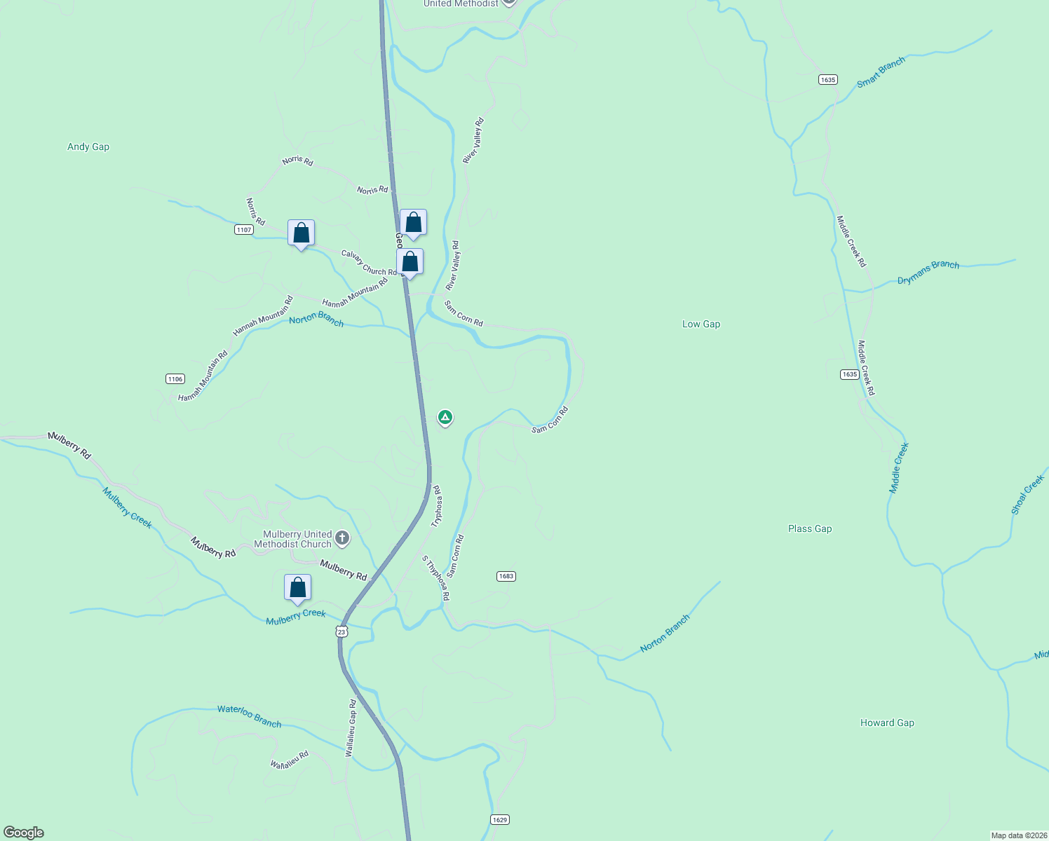 map of restaurants, bars, coffee shops, grocery stores, and more near 975 Sam Corn Road in Otto