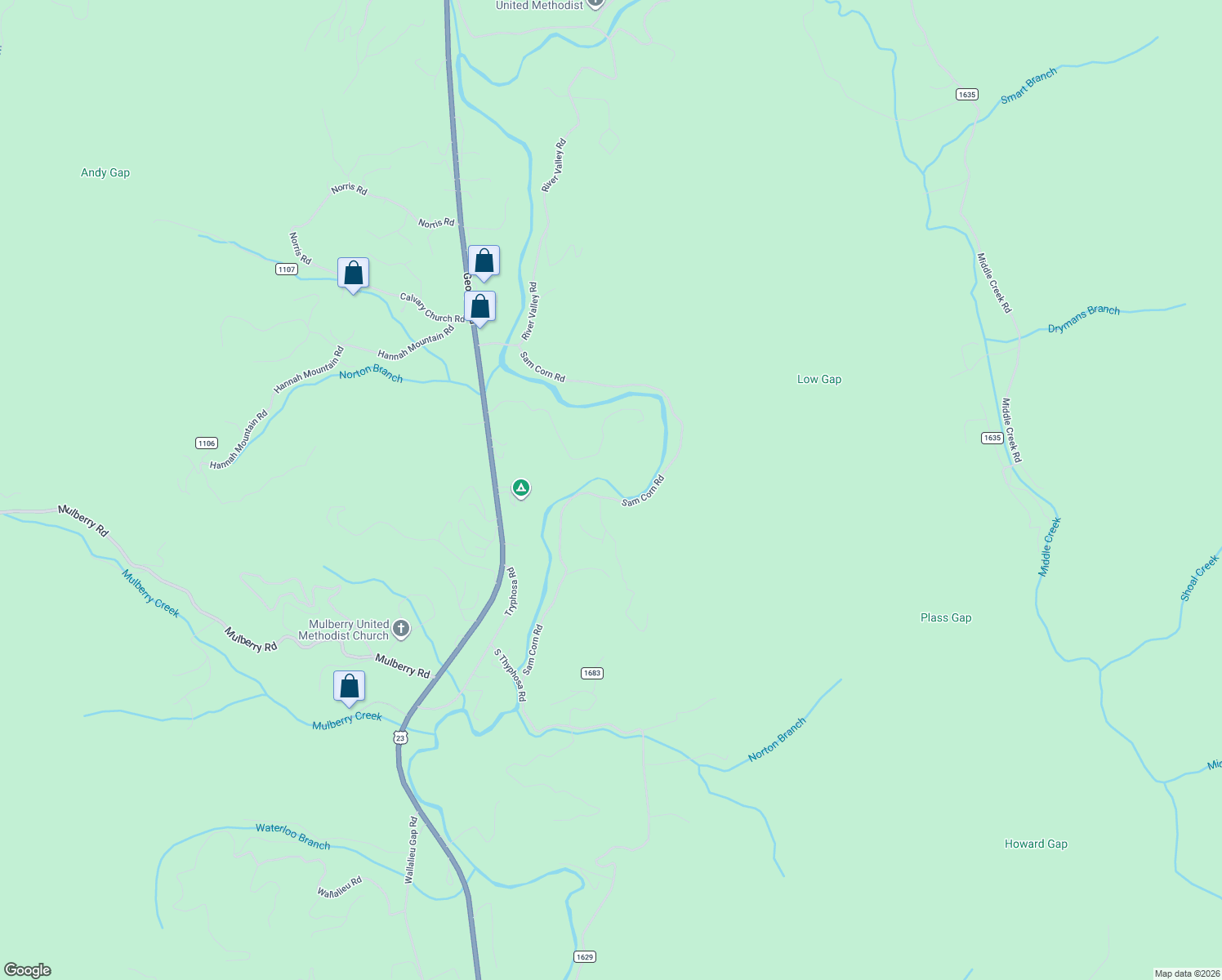 map of restaurants, bars, coffee shops, grocery stores, and more near 975 Sam Corn Road in Otto