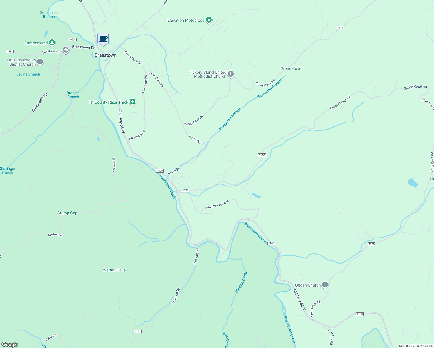 map of restaurants, bars, coffee shops, grocery stores, and more near 74 Brasstown View in Brasstown