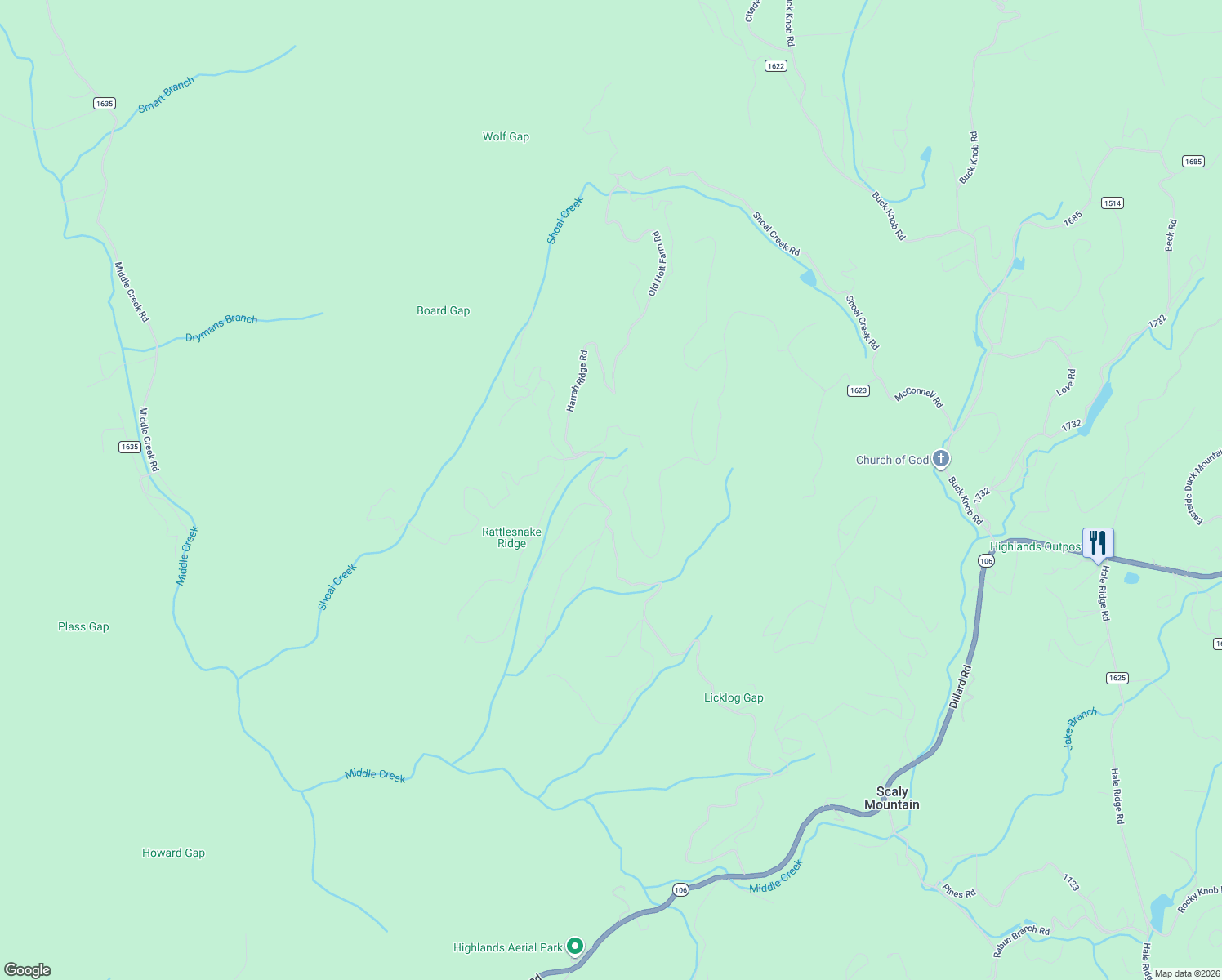 map of restaurants, bars, coffee shops, grocery stores, and more near in Scaly Mountain