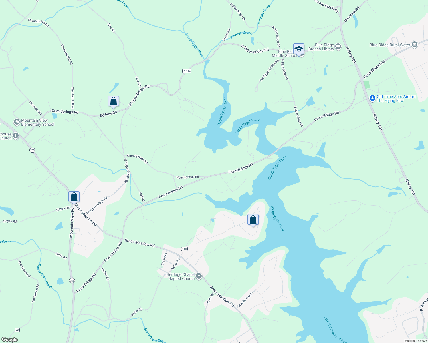 map of restaurants, bars, coffee shops, grocery stores, and more near 525 Fews Bridge Road in Taylors