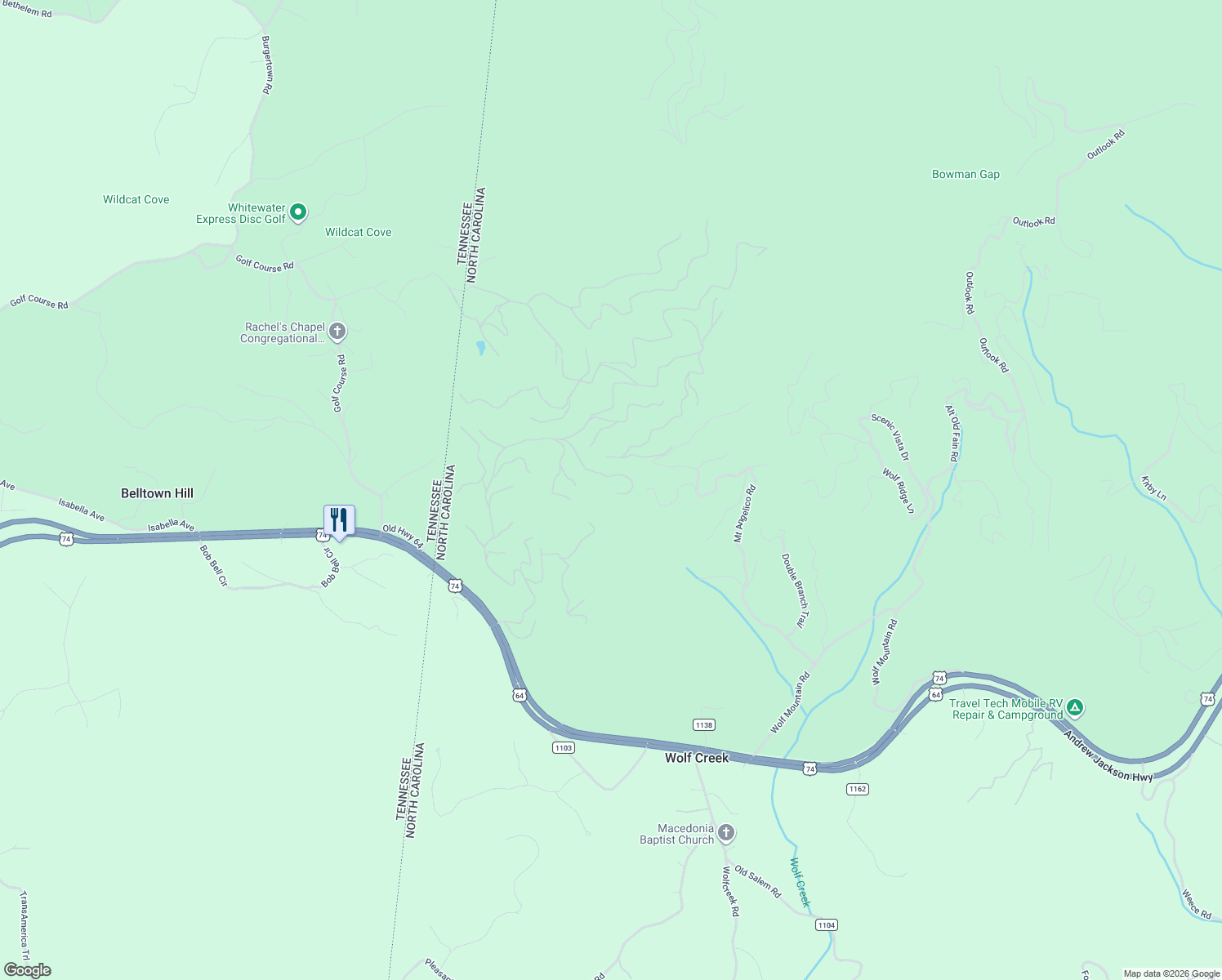 map of restaurants, bars, coffee shops, grocery stores, and more near 340 Lazy Country Cove Road in Murphy