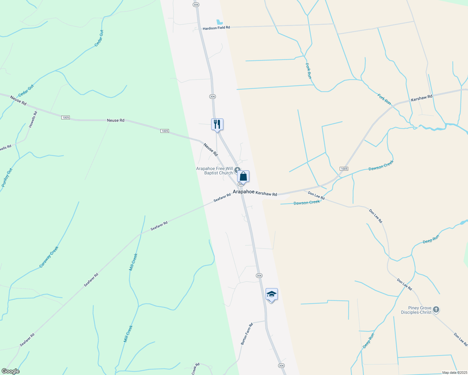 map of restaurants, bars, coffee shops, grocery stores, and more near 24 Seafarer Road in Arapahoe