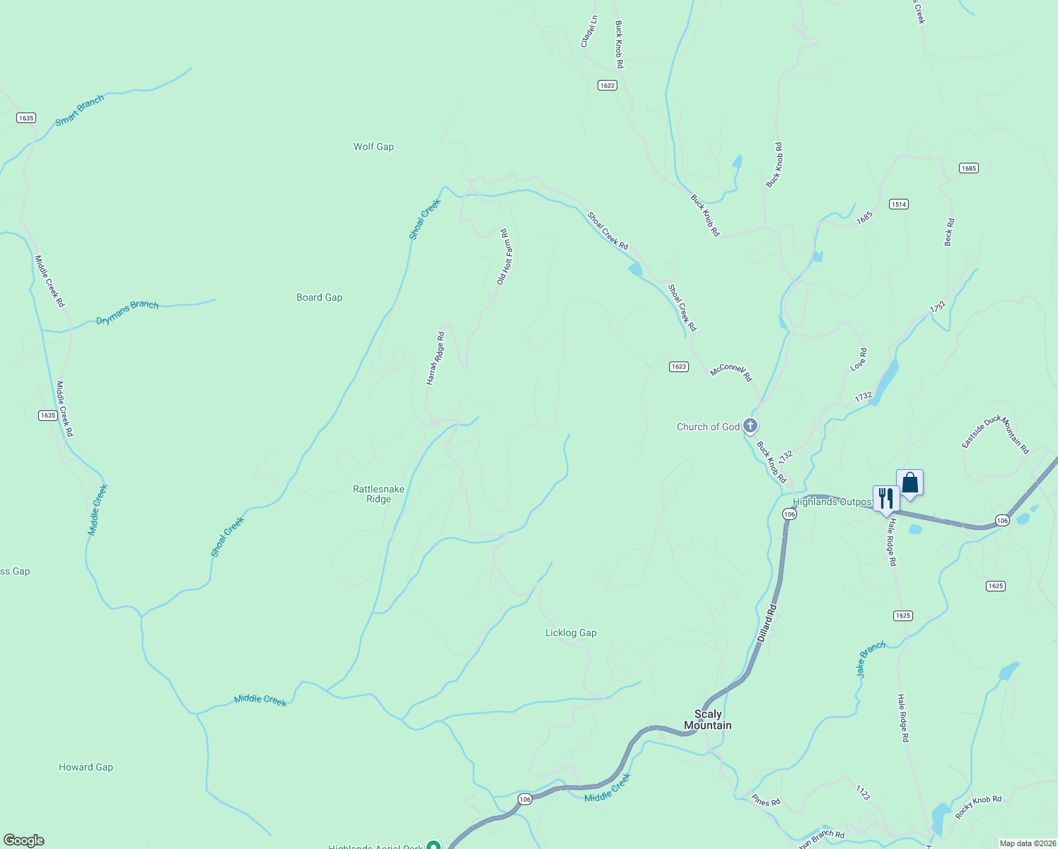 map of restaurants, bars, coffee shops, grocery stores, and more near Silly Ridge Rd in Macon