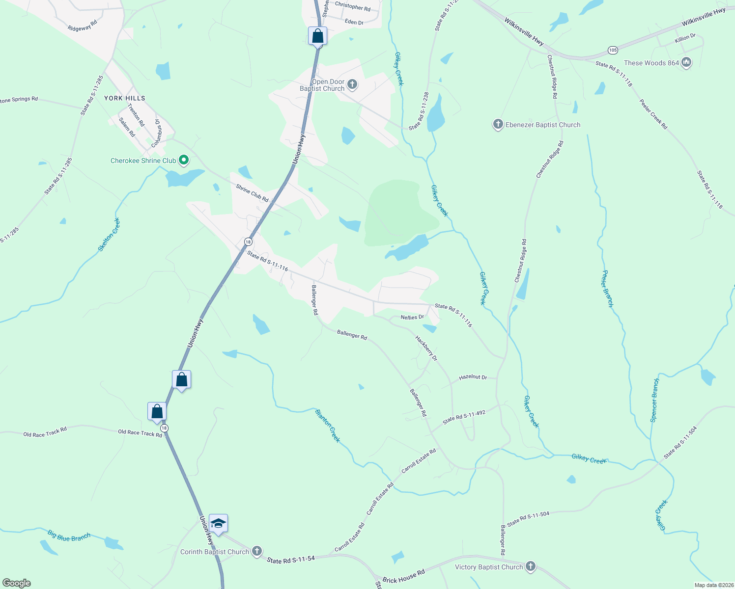 map of restaurants, bars, coffee shops, grocery stores, and more near 473 State Road S-11-116 in Gaffney