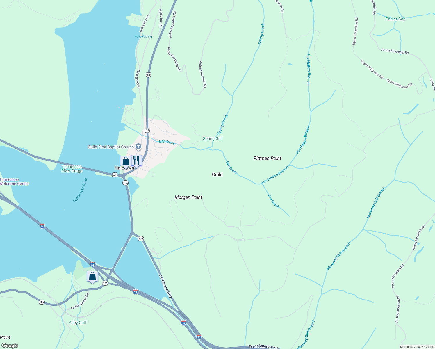 map of restaurants, bars, coffee shops, grocery stores, and more near in Guild