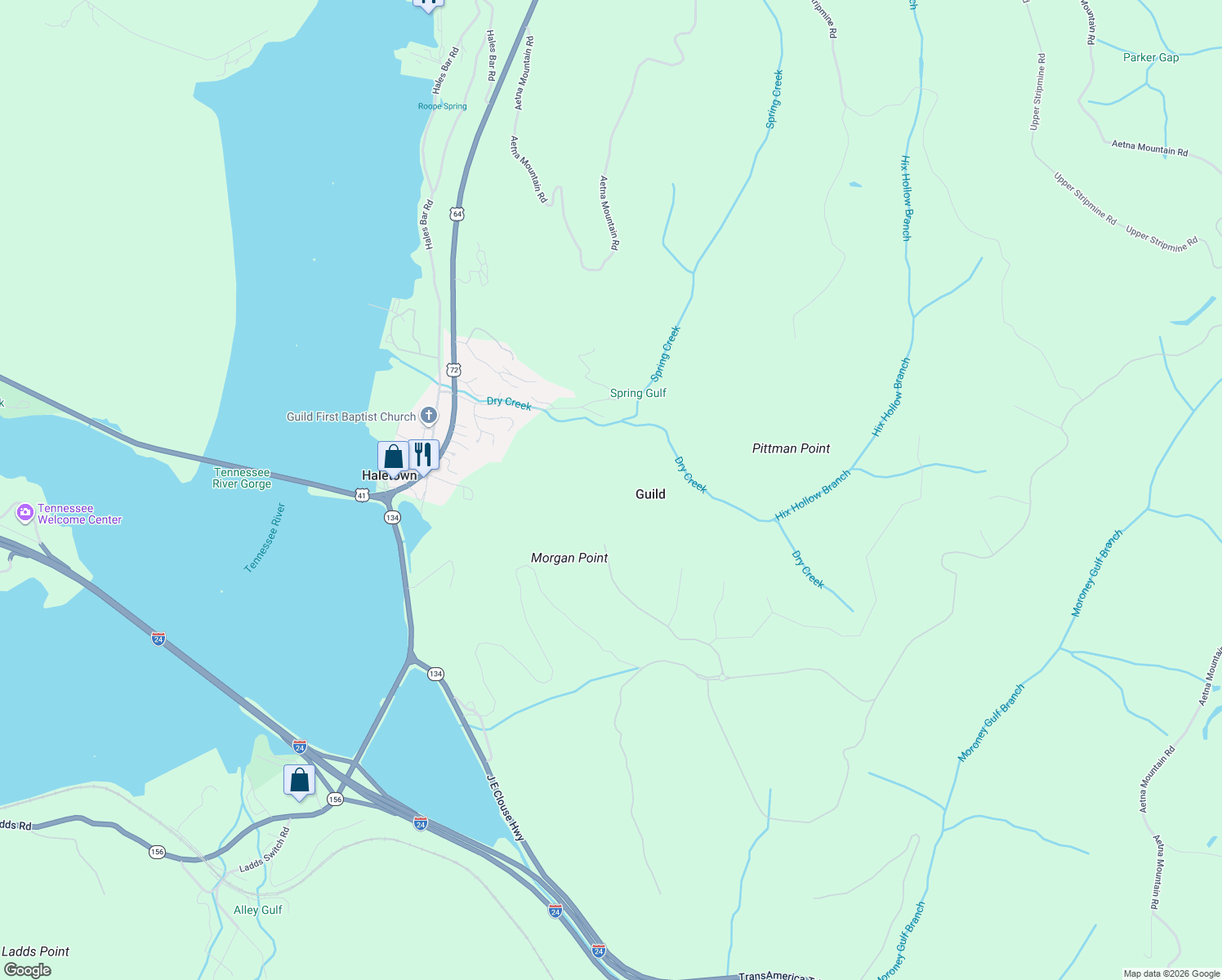 map of restaurants, bars, coffee shops, grocery stores, and more near in Guild