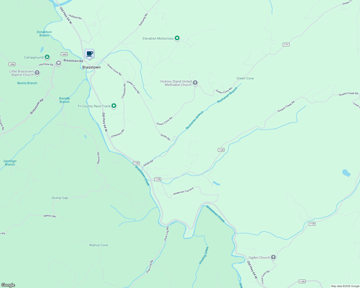 map of restaurants, bars, coffee shops, grocery stores, and more near 488 Smith Road in Brasstown