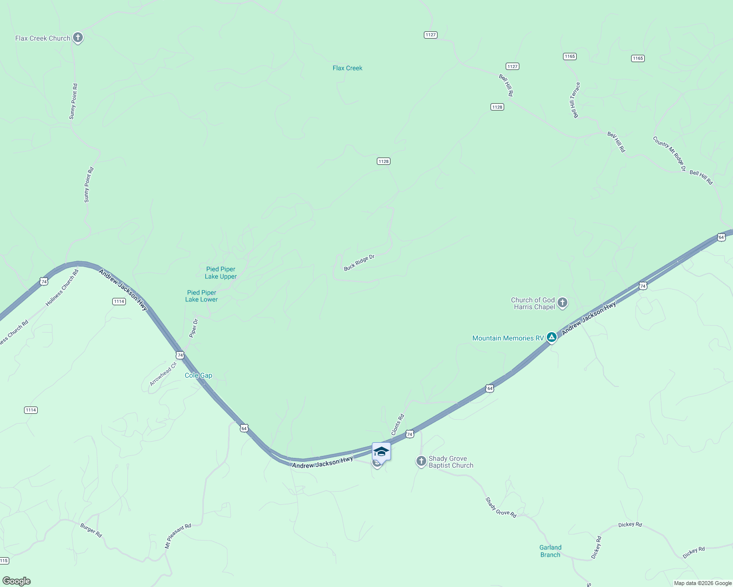 map of restaurants, bars, coffee shops, grocery stores, and more near 111 Buck Ridge Drive in Murphy