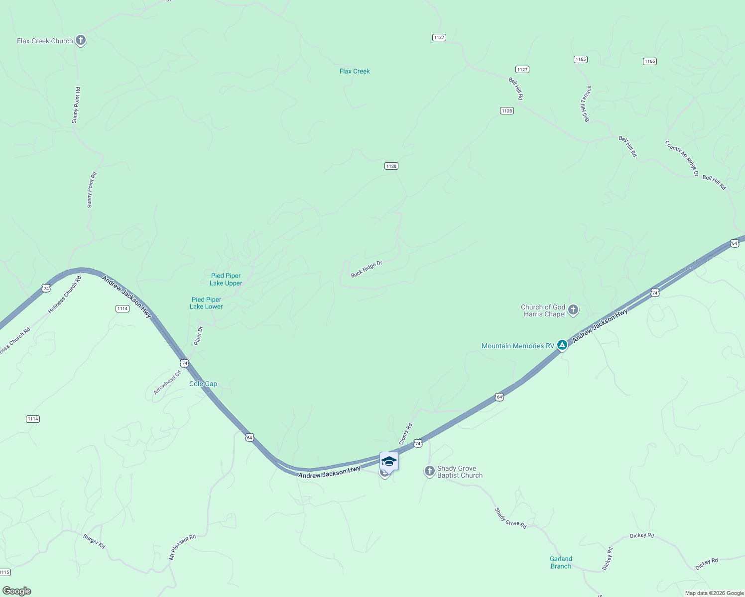 map of restaurants, bars, coffee shops, grocery stores, and more near 111 Buck Ridge Drive in Murphy