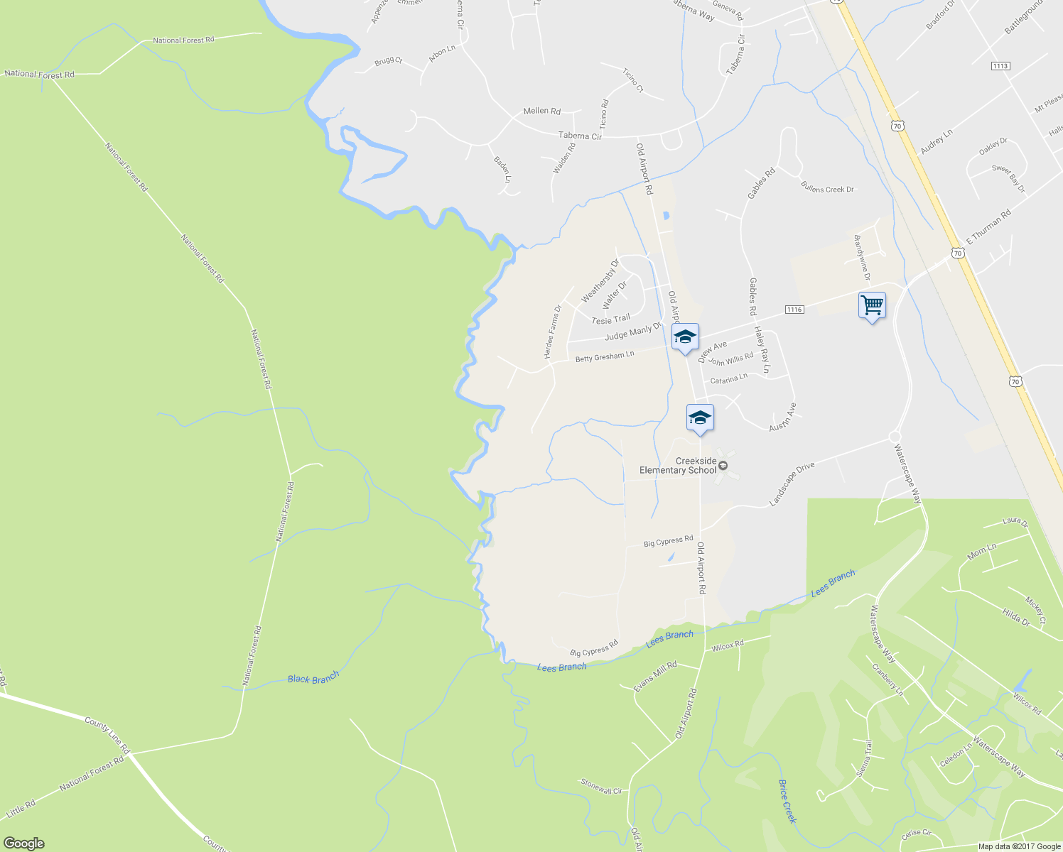 map of restaurants, bars, coffee shops, grocery stores, and more near 3327 Hardee Farms Drive in New Bern