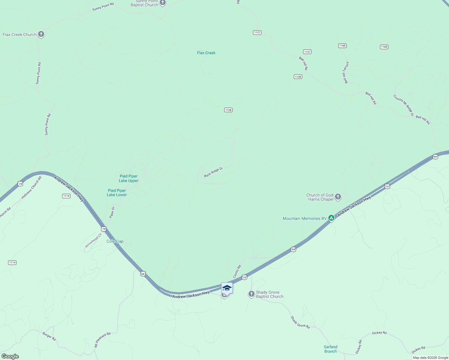 map of restaurants, bars, coffee shops, grocery stores, and more near 1071 Buck Ridge Drive in Murphy