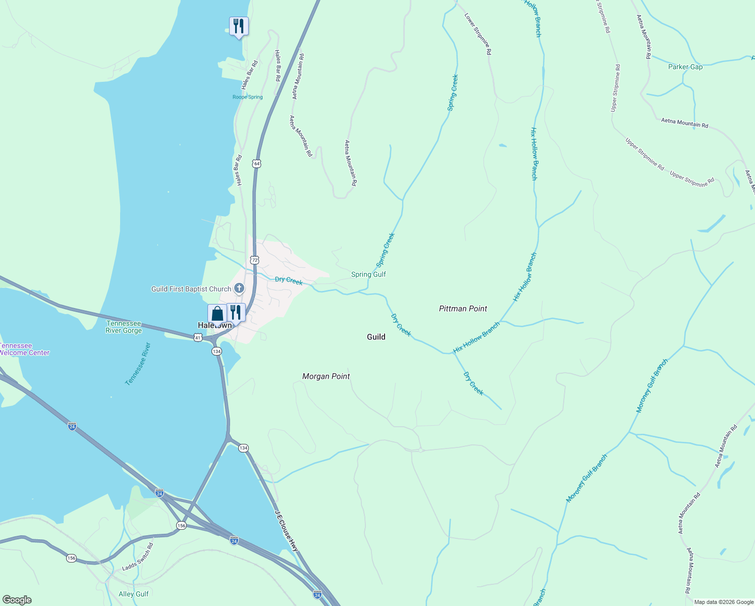 map of restaurants, bars, coffee shops, grocery stores, and more near in Guild