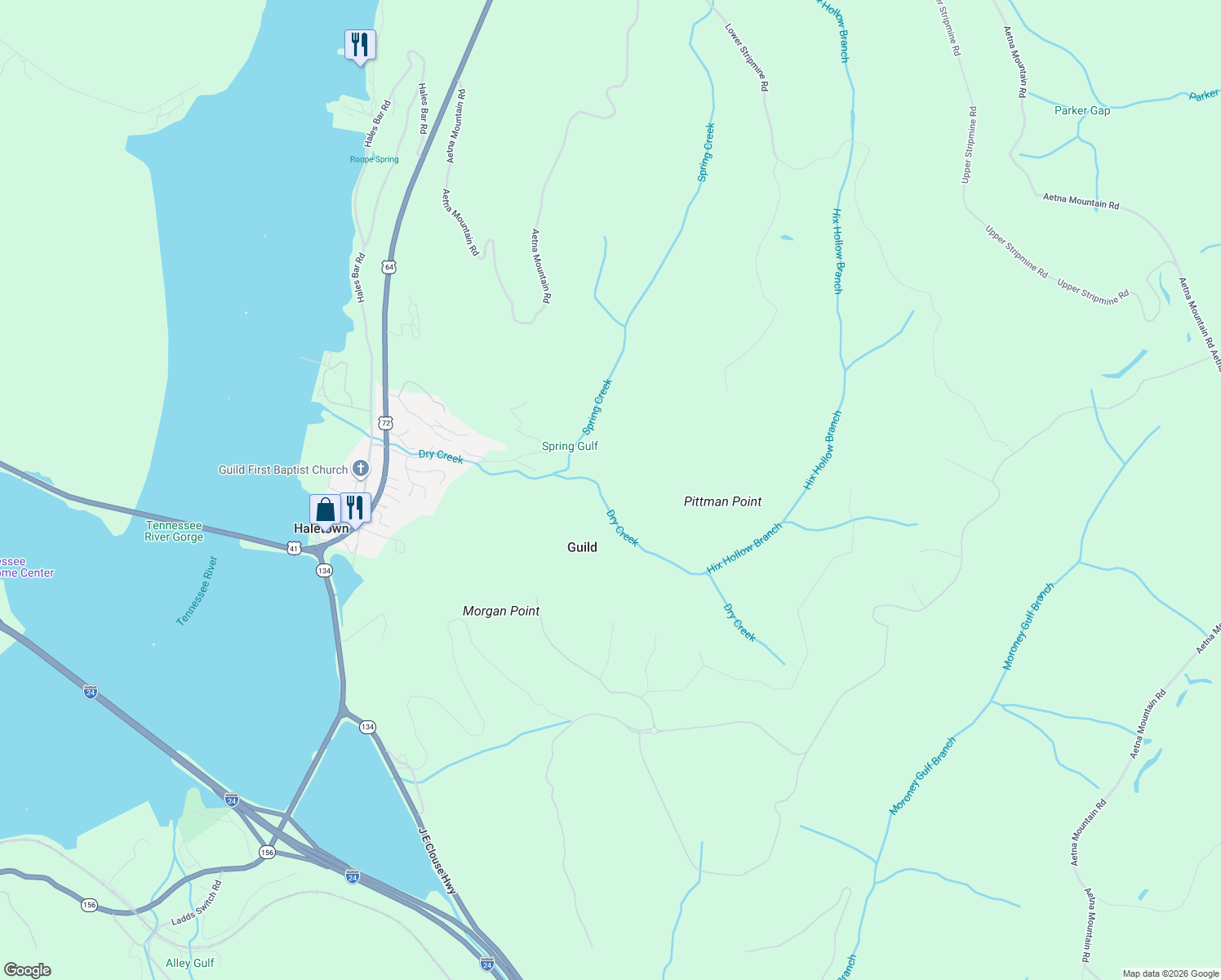 map of restaurants, bars, coffee shops, grocery stores, and more near in Guild