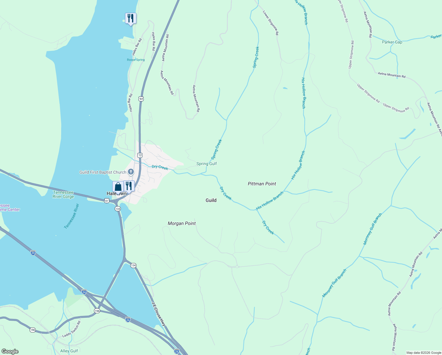 map of restaurants, bars, coffee shops, grocery stores, and more near in Guild