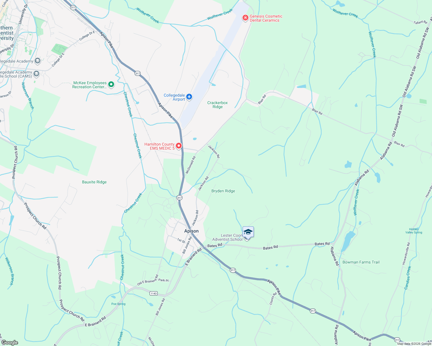 map of restaurants, bars, coffee shops, grocery stores, and more near 5124 Jackson Rd in Apison