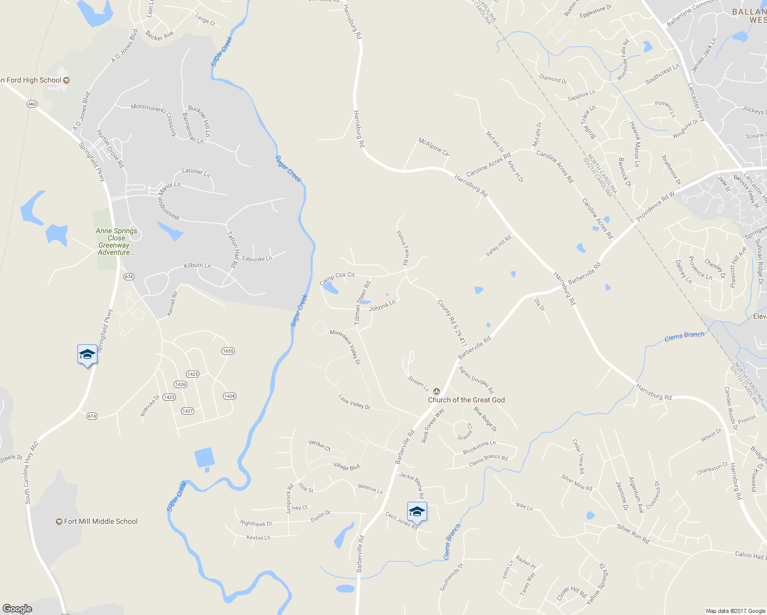 map of restaurants, bars, coffee shops, grocery stores, and more near 126 Johnna Park Lane in Fort Mill