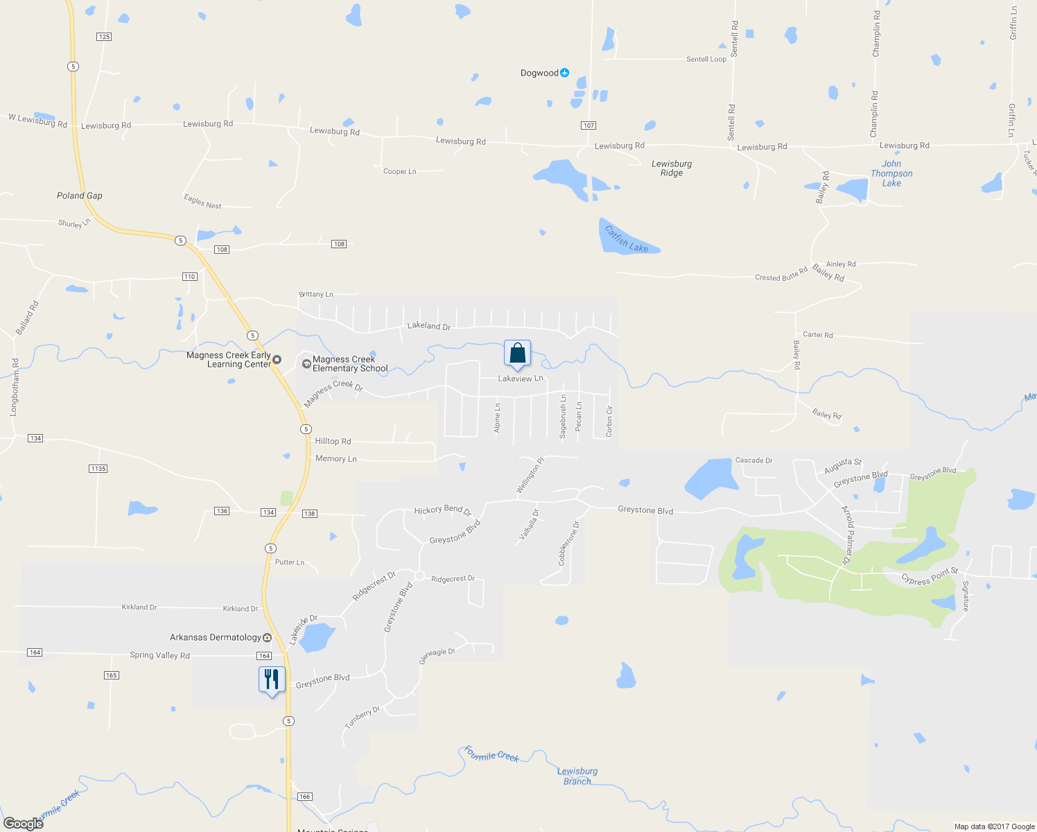 map of restaurants, bars, coffee shops, grocery stores, and more near 17 Twin Lakes Drive in Cabot
