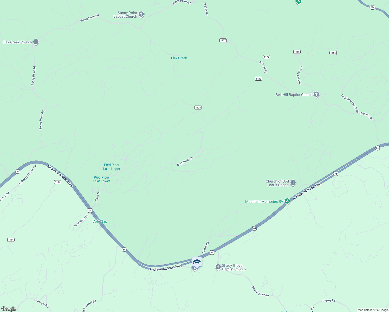 map of restaurants, bars, coffee shops, grocery stores, and more near 249 Buck Ridge Drive in Murphy