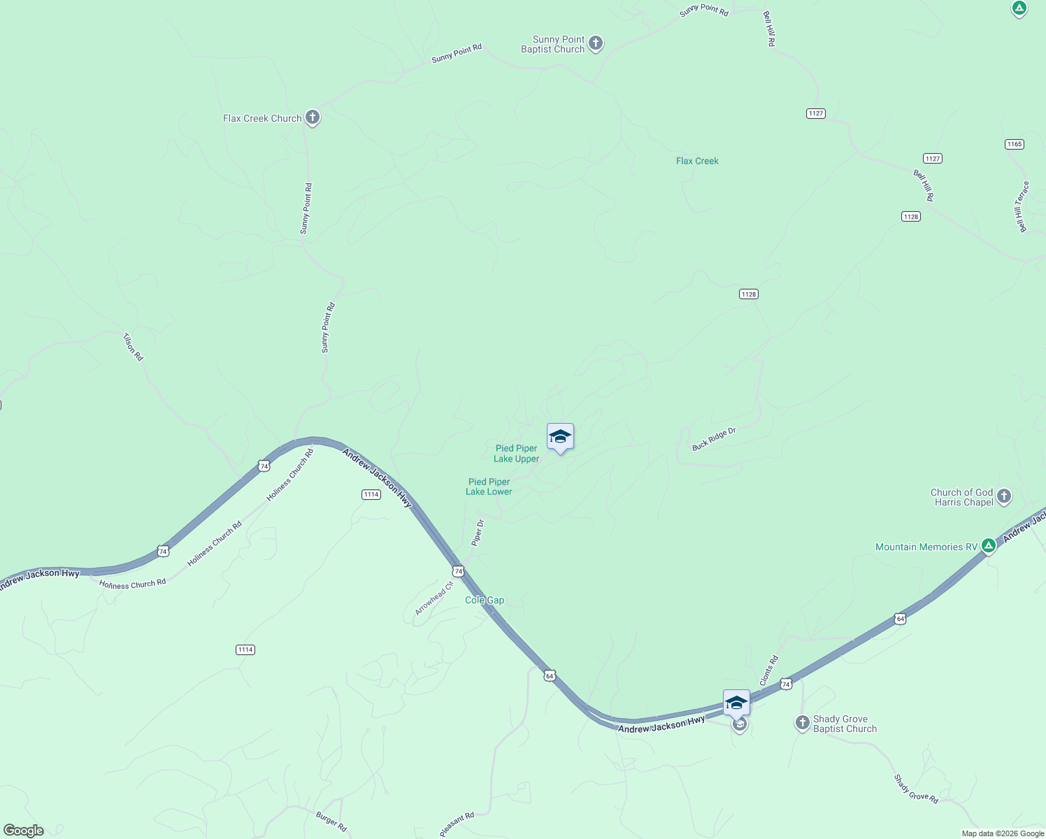 map of restaurants, bars, coffee shops, grocery stores, and more near 125 Wolf Print Ridge in Murphy