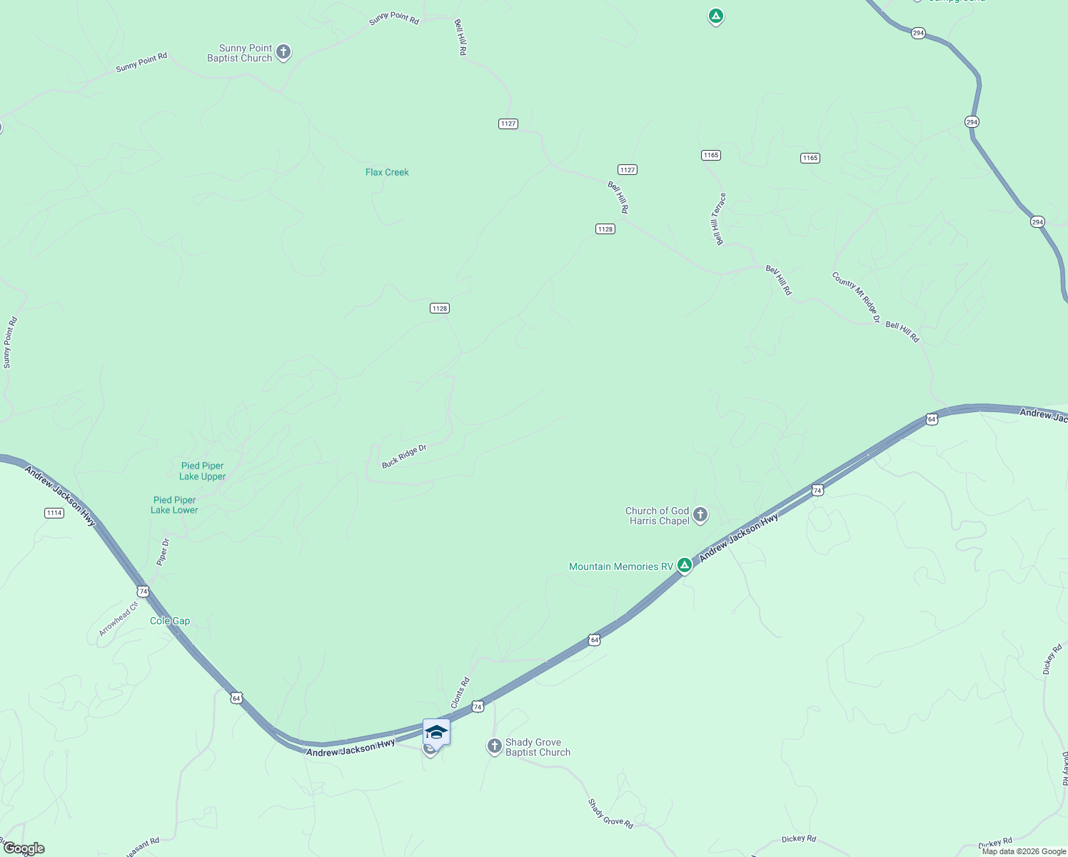 map of restaurants, bars, coffee shops, grocery stores, and more near 1515 Buck Ridge Drive in Murphy