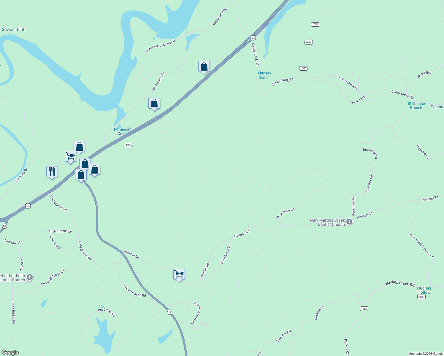 map of restaurants, bars, coffee shops, grocery stores, and more near 245 Clay Durrett Road in Murphy