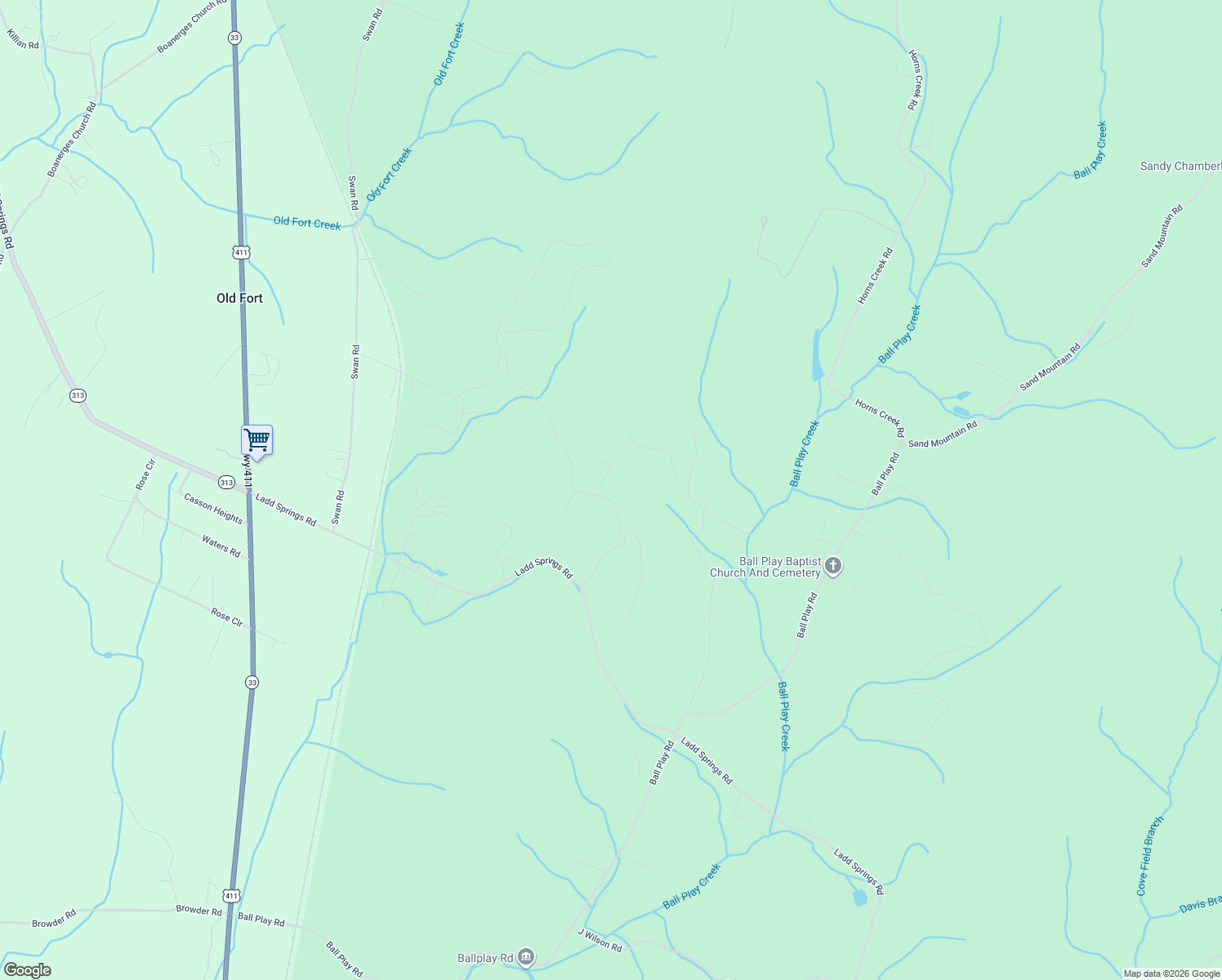 map of restaurants, bars, coffee shops, grocery stores, and more near 171 Logans Gap Road in Old Fort