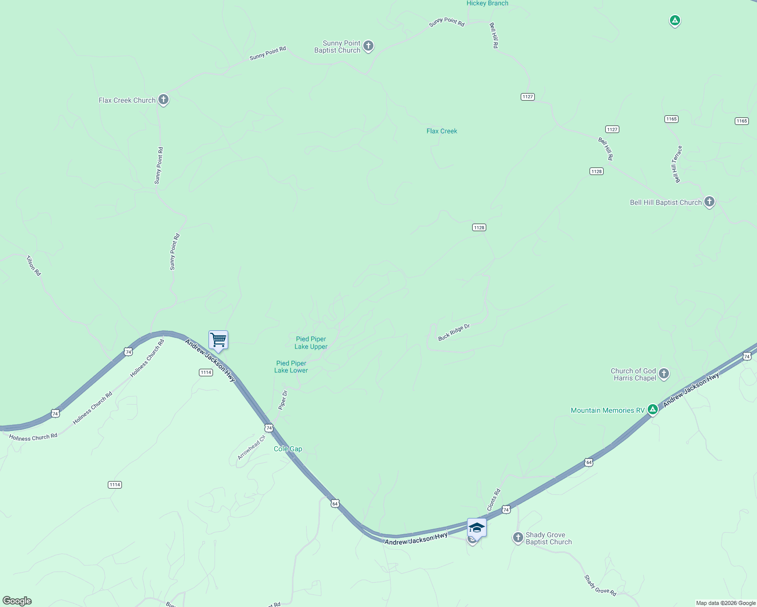 map of restaurants, bars, coffee shops, grocery stores, and more near 350 Bear Trail in Murphy