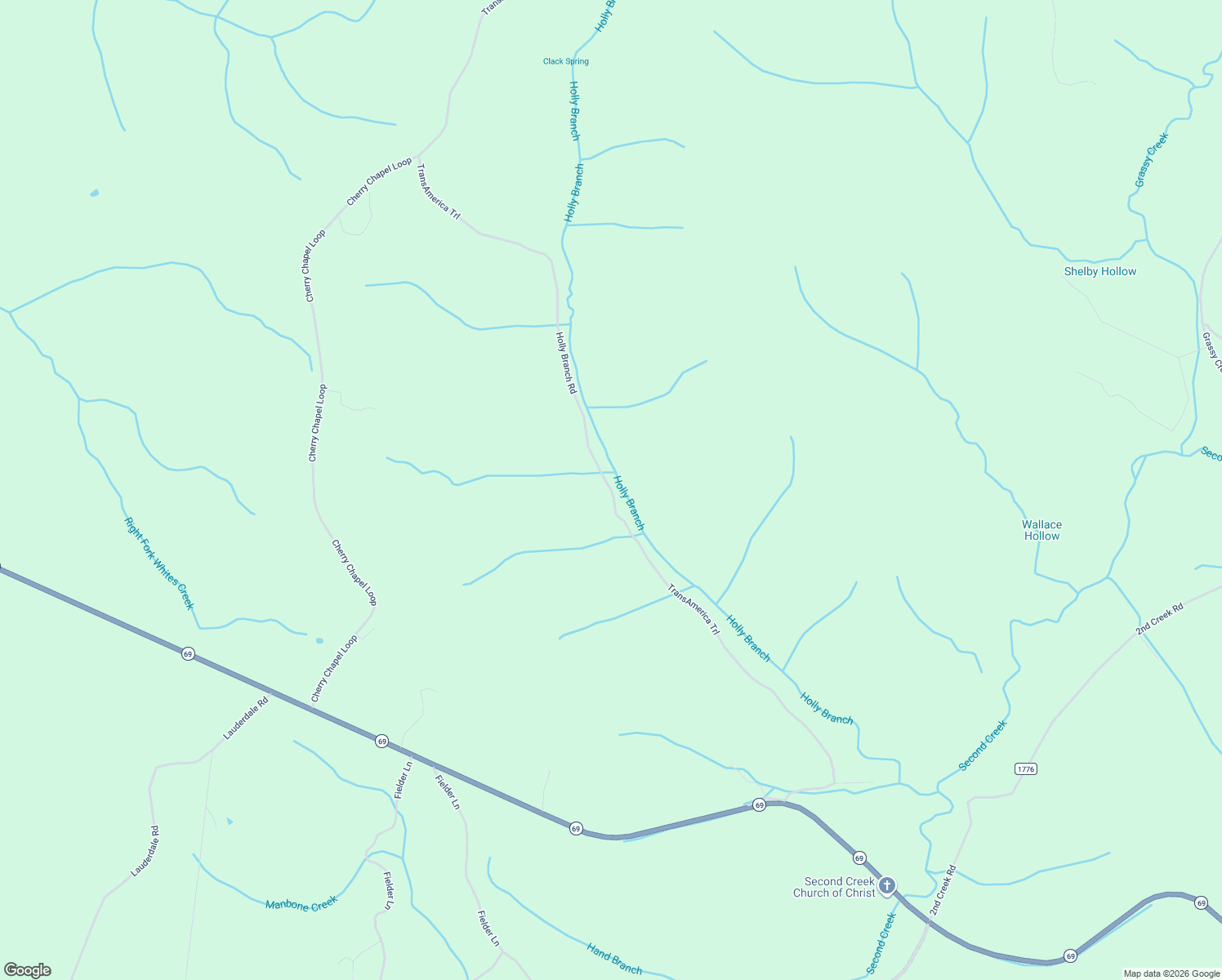 map of restaurants, bars, coffee shops, grocery stores, and more near Holly Branch Road in Hardin County